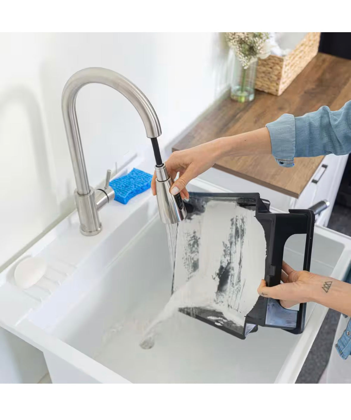 24 in. W x 24 in. D x 35 in. H Freestanding Laundry/Utility Sink in White with Stainless Steel Pull-Out Faucet