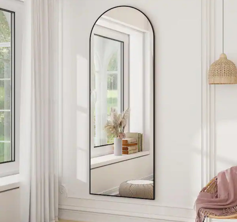 18 in. W x 58 in. H Arched Black Modern Aluminum Alloy Framed Full Length Mirror Wall Mirror