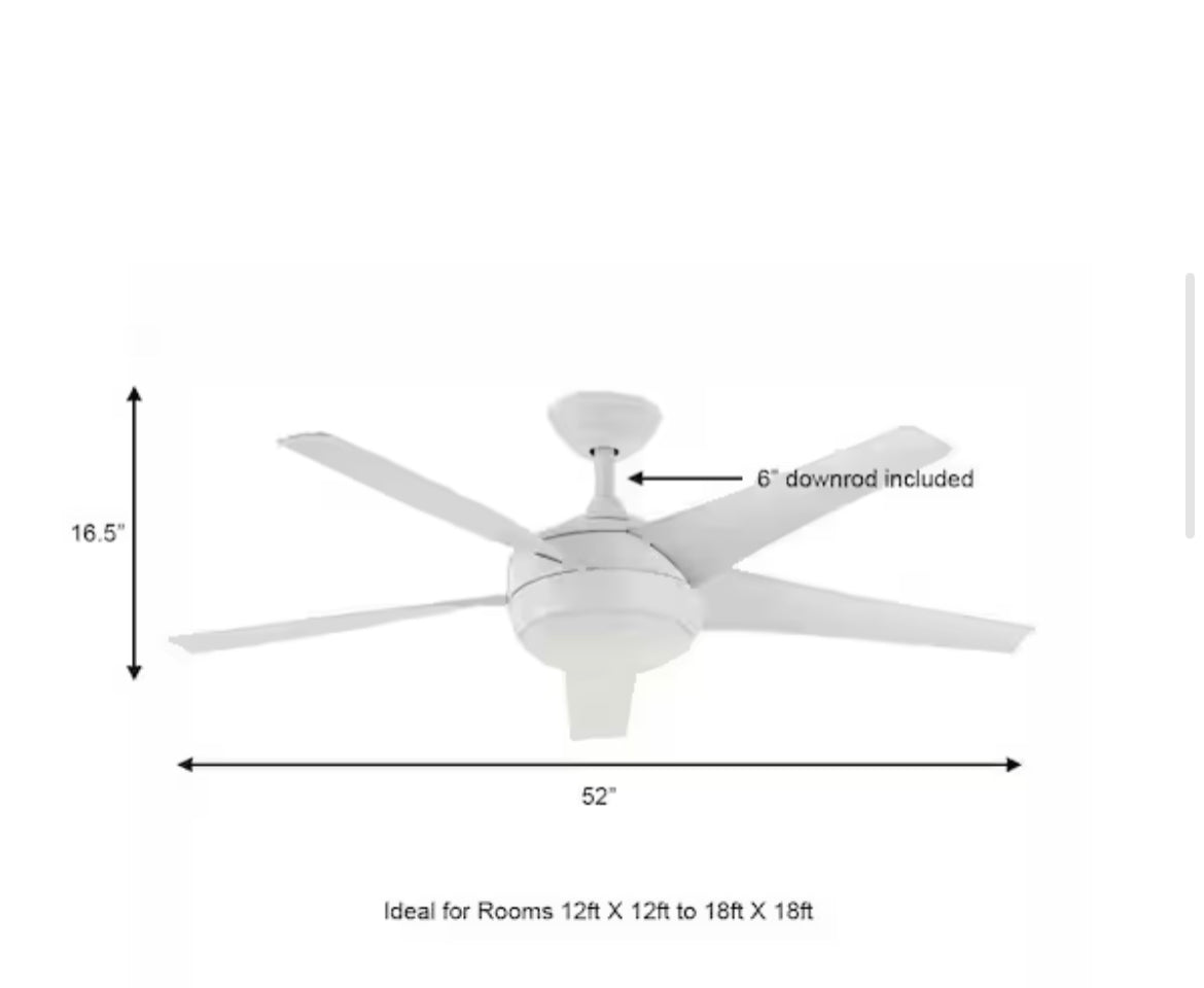 Windward IV 52 in. Indoor LED Matte White Ceiling Fan with Dimmable Light Kit, Remote Control and Reversible Motor