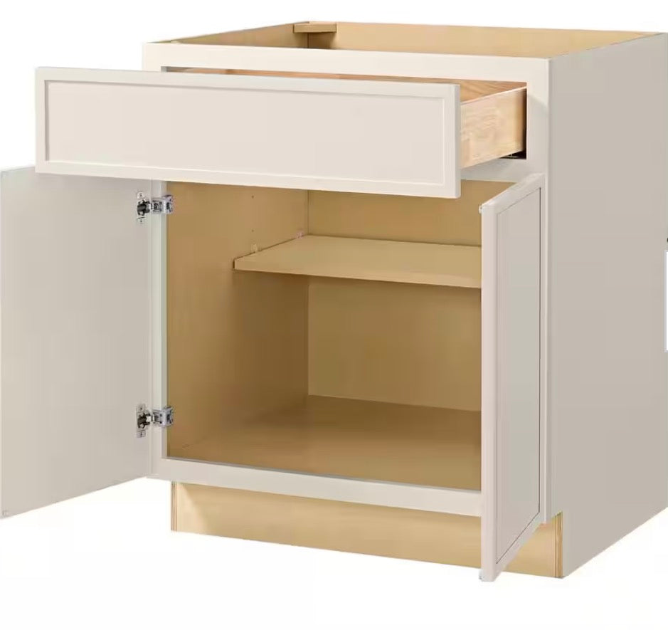 Leyton 30 in. W x 24 in. D x 34.5 in. H Ready to Assemble Plywood Slim Shaker Base Kitchen Cabinet in Antique White