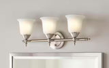 Olgelthorpe 22 in. 3-Light Brushed Nickel Bathroom Vanity Light Fixture with Bell Shaped Frosted Glass Shades