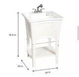 24.1 in. L x 24.1 in. W x 36.7 in. H Laundry Sink / Utility Sink Work Center in White with Pull-Out Faucet in Chrome