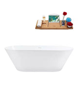 70 in. Acrylic Flatbottom Non-Whirlpool Bathtub in Glossy White With Matte Black Drain