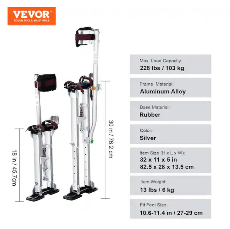 Drywall Stilts 18 in. to 30 in. Adjustable Aluminum Tool Stilts Durable and Non-slip Work Stilts