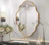 24 in. W x 36 in. H Scalloped Gold Aluminum Alloy Framed Wall Mirror Irregular Decor Mirror for Living Room, Bathroom