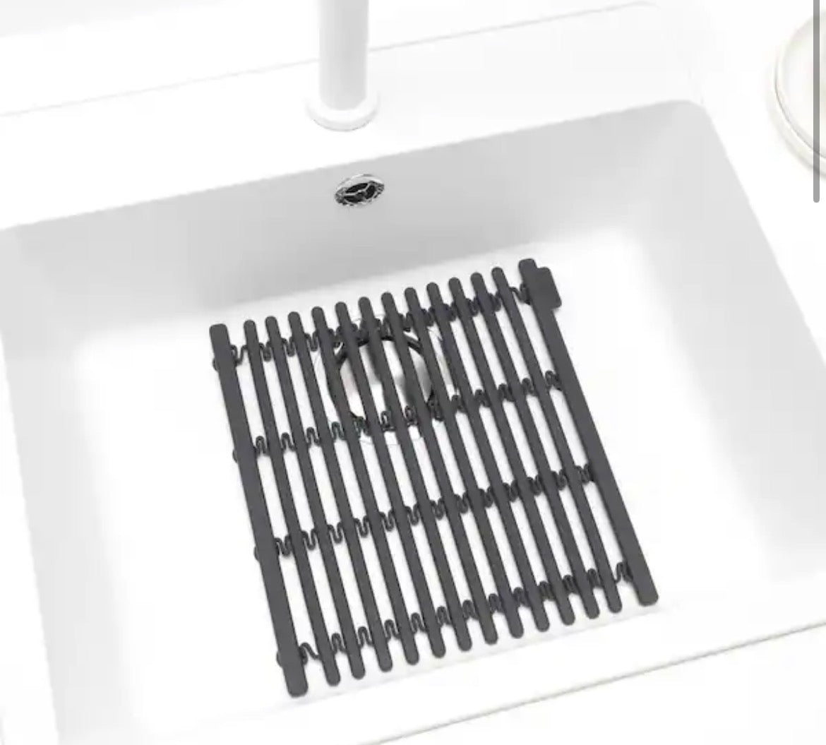 11.8 in. L x 11.8 in. W Sink Side Extendable Bottom Grid Sink Mat in Dark Gray