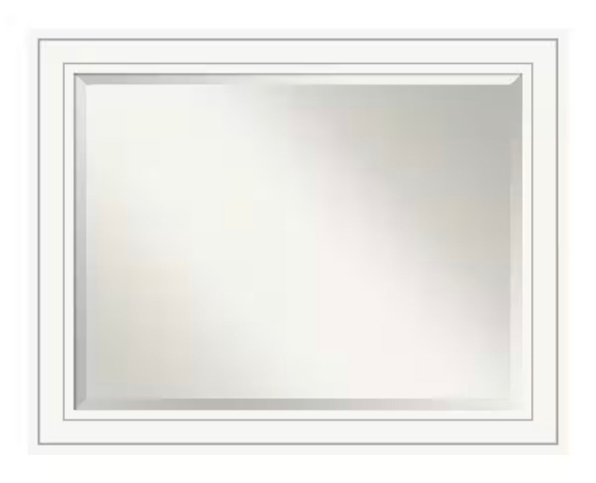 Craftsman White 33 in. x 27 in. Beveled Rectangle Wood Framed Bathroom Wall Mirror in White