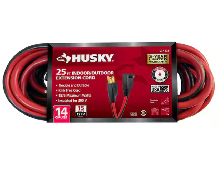 25 ft. 14/3 Medium Duty Indoor/Outdoor Extension Cord, Red/Black