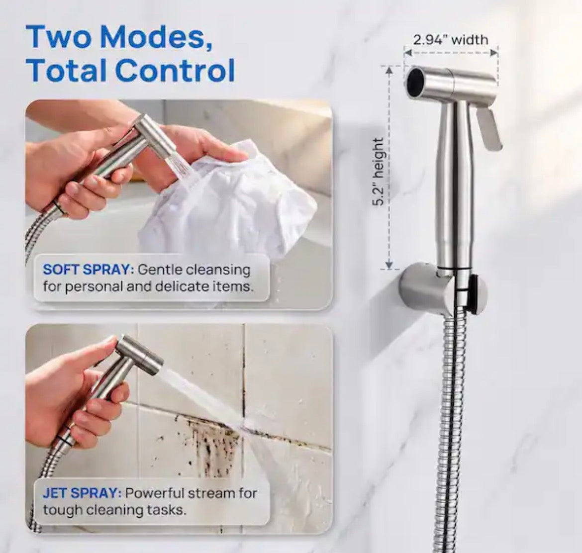 Non-Electric Stainless Steel Handheld Bidet Sprayer for Toilet Bidet Attachment Easy to Install Cloth Diaper Sprayer Set