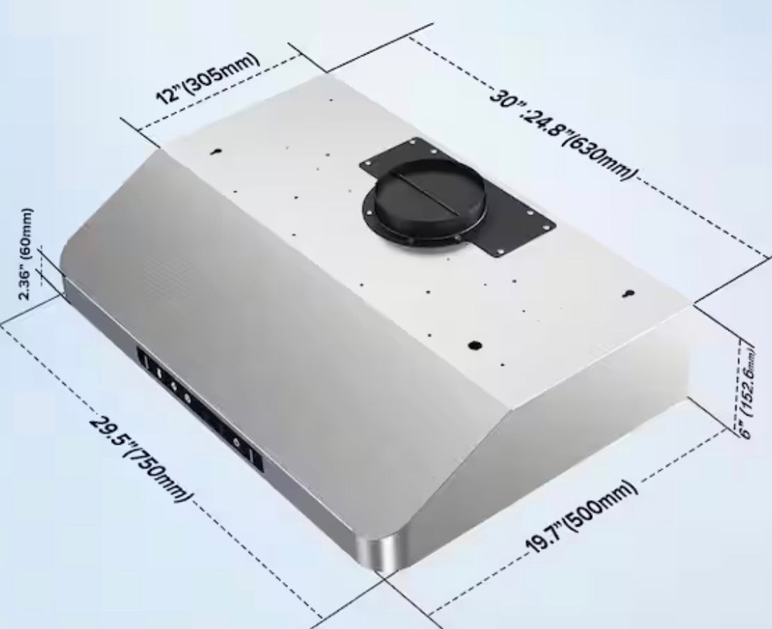 30 in. 900CFM Ducted Under Cabinet Range Hood in Stainless Steel with 3-Way Venting Removable LEDS and Gesture Control