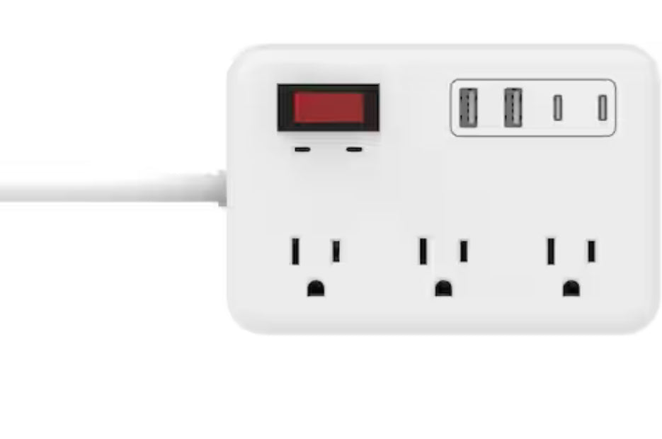 8 ft. 6-Outlet Surge Protector with 2 USB-A and 2 USB-C, White