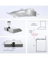 30 in. 600 CFM Convertible Ductless Under Cabinet Range Hood With 3 Speed Exhaust Fan and 2 LED Lights, Stainless Steel
