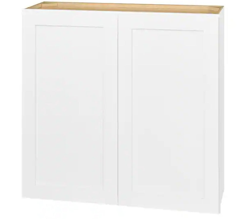 Avondale Shaker Alpine White Quick Assemble Plywood 36 in Wall Kitchen Cabinet (36 in W x 36 in H x 12 in D)