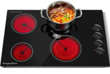 30 in. 4 Elements Radiant Electric Cooktop in Black with Knob Control, 6700W, 220-240V Hard Wire(No Plug)