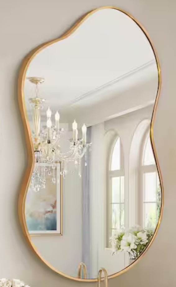46 in. W. x 26 in. H Irregular Gold Aluminum Alloy Framed Wall Mirror Asymmetrical Mirror for Living Room, Bathroom