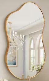 46 in. W. x 26 in. H Irregular Gold Aluminum Alloy Framed Wall Mirror Asymmetrical Mirror for Living Room, Bathroom