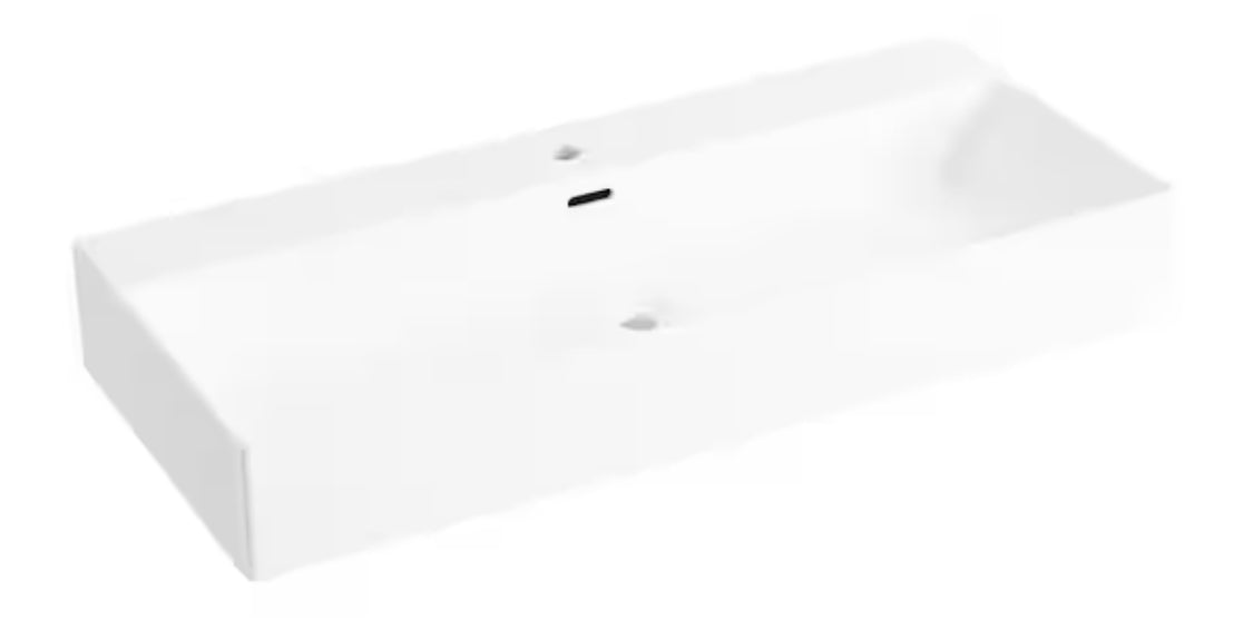 Turner Crisp White Vitreous China 40 in. x 16 in. Rectangular Wall-Mount Trough Vessel Sink w/ Faucet Hole and Overflow