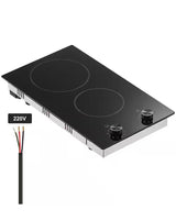 Electric Cooktop, 12 in. 2 Burners Built-in Electric Stove Top, 3000 W Ceramic Top Radiant Cooktop, with Glass Panel