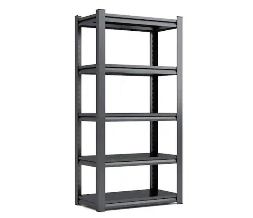5-Tier Heavy Duty Storage Rack With Adjustable Height, Reinforced layer, Metal Garage Shelving - 36 x 16 x 72 Black