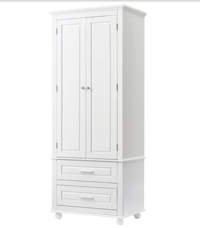 24 in. W x 15.7 in. D x 62.5 in. H White Linen Cabinet with 2 Doors and 2 Drawers