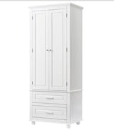 24 in. W x 15.7 in. D x 62.5 in. H White Linen Cabinet with 2 Doors and 2 Drawers