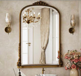 Antique Gold 28 in. W x 40 in. H Arched Modern Polyurethane Framed with Decoration Antique Vanity Mirror Wall Mirror