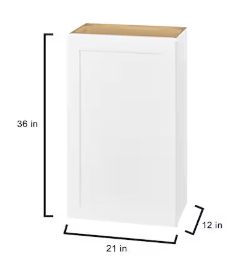 Avondale Shaker Alpine White Quick Assemble Plywood 21 in Wall Kitchen Cabinet (21 in W x 36 in H x 12 in D)