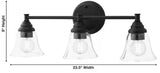 Marsden 23.5 in. 3-Light Matte Black Vanity Light with Clear Glass Shades
