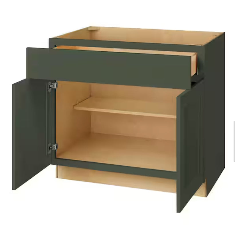 Avondale 36 in. W x 24 in. D x 34.5 in. H Ready to Assemble Plywood Shaker Base Kitchen Cabinet in Fern Green