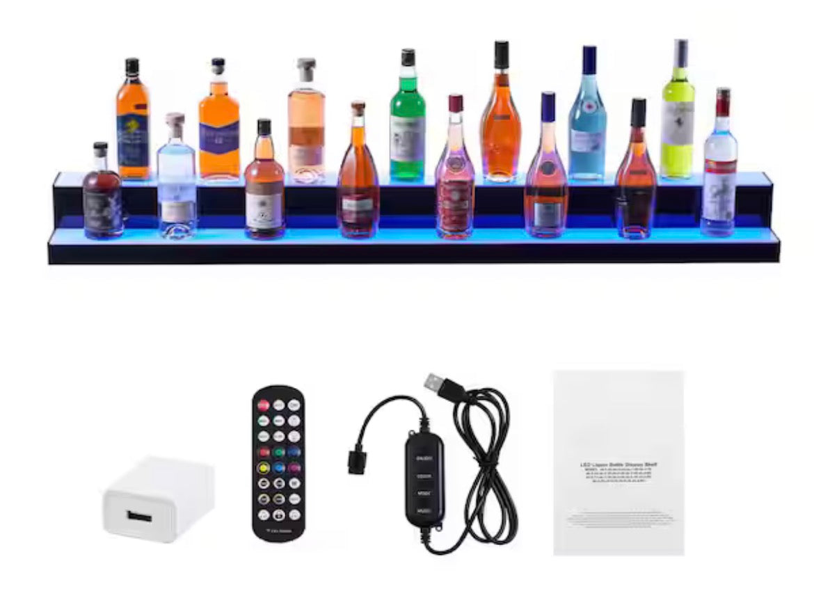 LED Lighted Liquor Bottle Display 2-Tier 72 in. Commercial Bar Shelf Acrylic Whiskey Rack with RF Remote and App Control