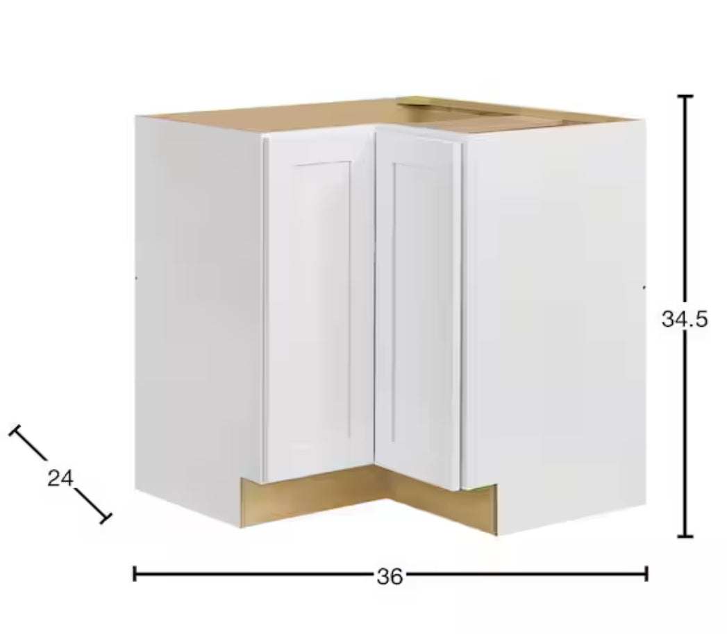 Avondale 36 in. W x 24 in. D x 34.5 in. H Ready to Assemble Plywood Shaker Lazy Susan Corner Cabinet in Alpine White