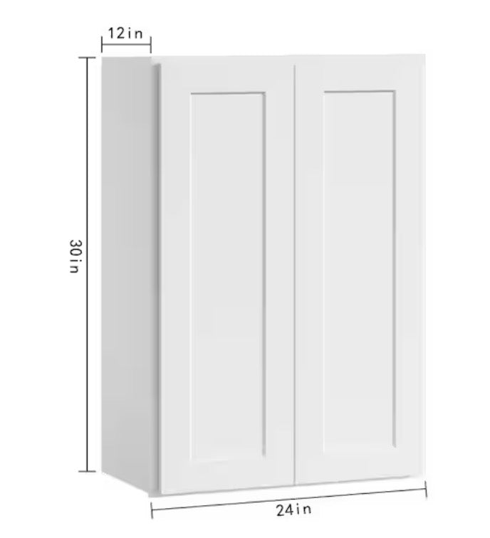 24 in. W x 12 in D x 30 in. H in. Shaker White Plywood Ready to Assemble Kitchen Wall Cabinet with Doors and Shelves