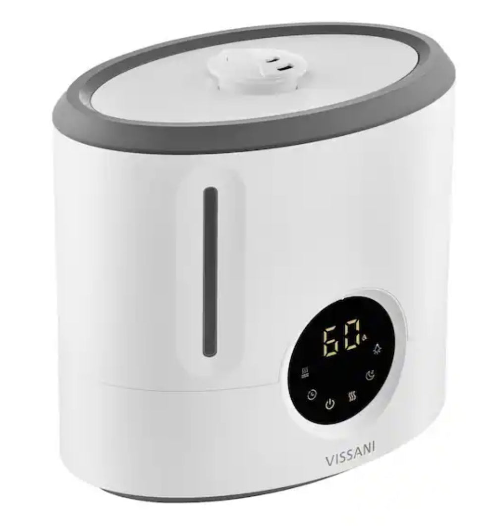 2 Gal. Ultrasonic Humidifier 360 Degree Turning Dual Nozzle Cool & Warm Mist for Large Room (600 sq. ft.) in Grey/White