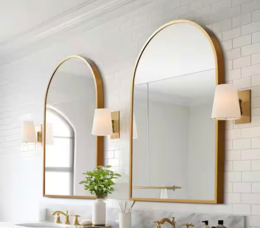 24 in. W x 36 in. H Arched Wall Mirror Gold Metal Framed Bathroom Vanity Mirror (Set of 2)