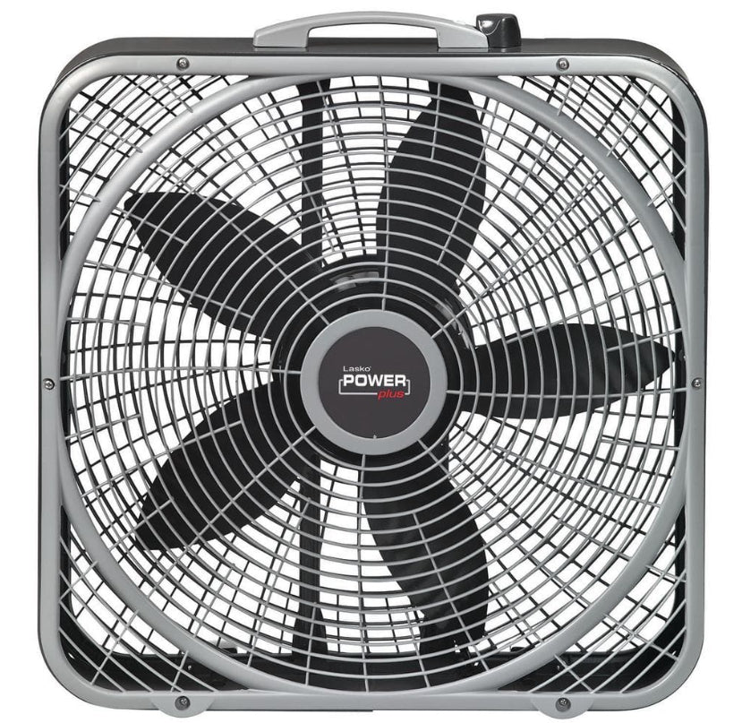 20 in. 3 Speeds Box Fan in Gray with Weather-Shield Design for Window Use, Energy Efficent, Carry Handle, Steel Body