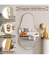 22 in. W x 36 in. H Irregular Gold Aluminum Alloy Framed Asymmetrical Wall Mirror