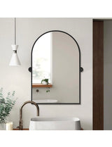 24 in. W x 31.5 in. H Modern Arch-Top Metal Framed Black Pivoted Wall Vanity Mirror