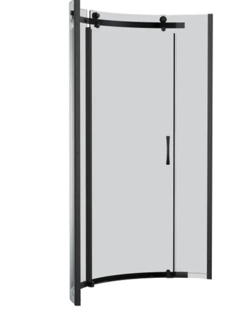 38 in. W x 72 in. H Round Sliding Frameless Corner Shower Enclosure in Matte Black with Tinted Glass