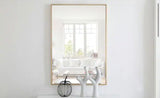 Timeless Home 28 in. W x 42 in. H x Contemporary Metal Framed Rectangle Brass Mirror