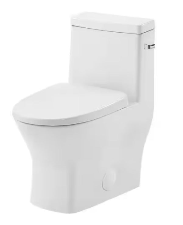 MacKenzie One-Piece 12 in. Rough-in 1.28 GPF Right-Hand Single Flush Round Toilet in Glossy White