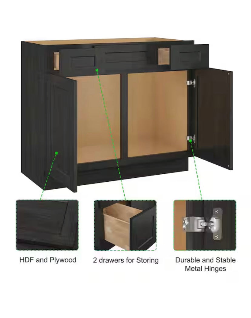 42 in. W x 21 in. D x 34.5 in. H in Shaker Charcoal Plywood Ready to Assemble Floor Vanity Sink Base Kitchen Cabinet