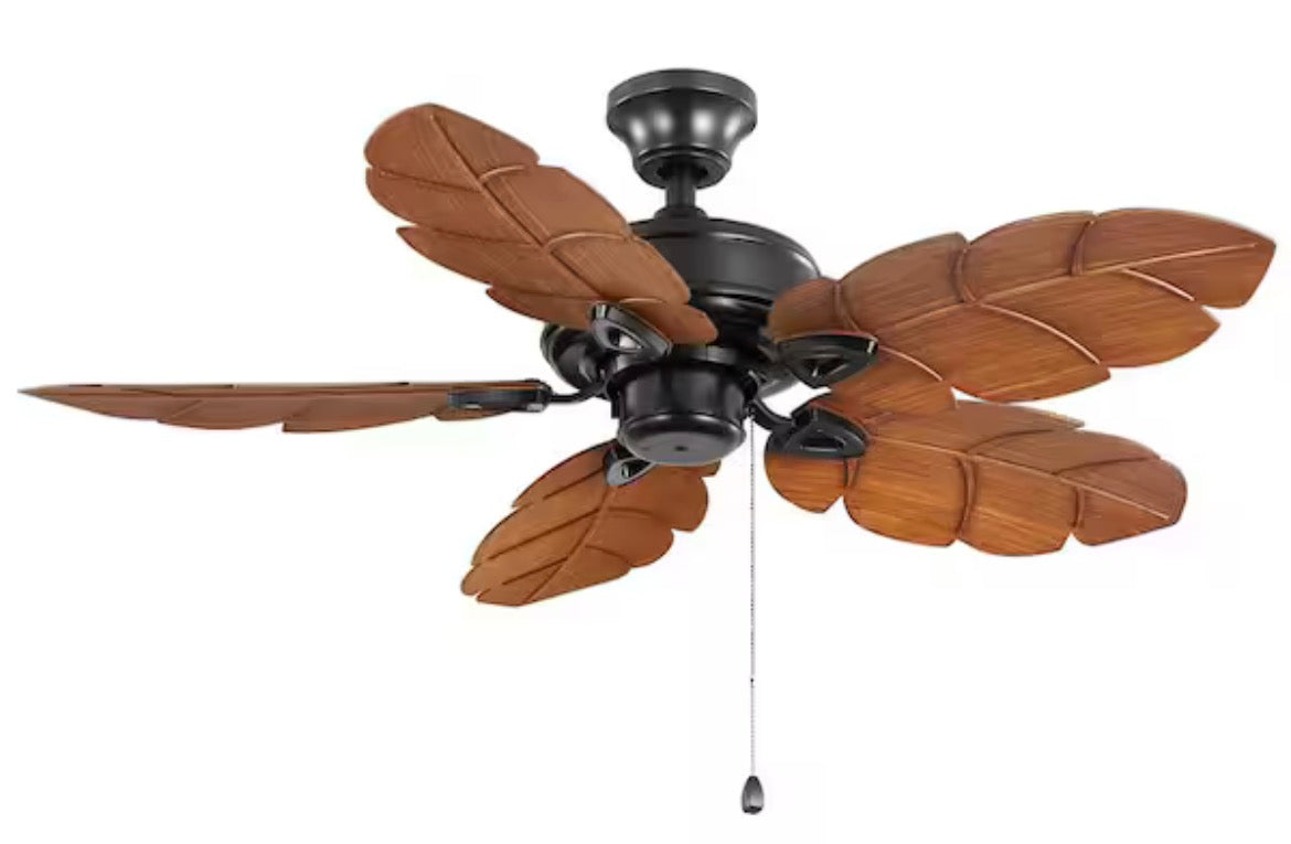 Palm Cove 52 in. Indoor/Outdoor LED Natural Iron Ceiling Fan with Light Kit, Downrod and Reversible Motor