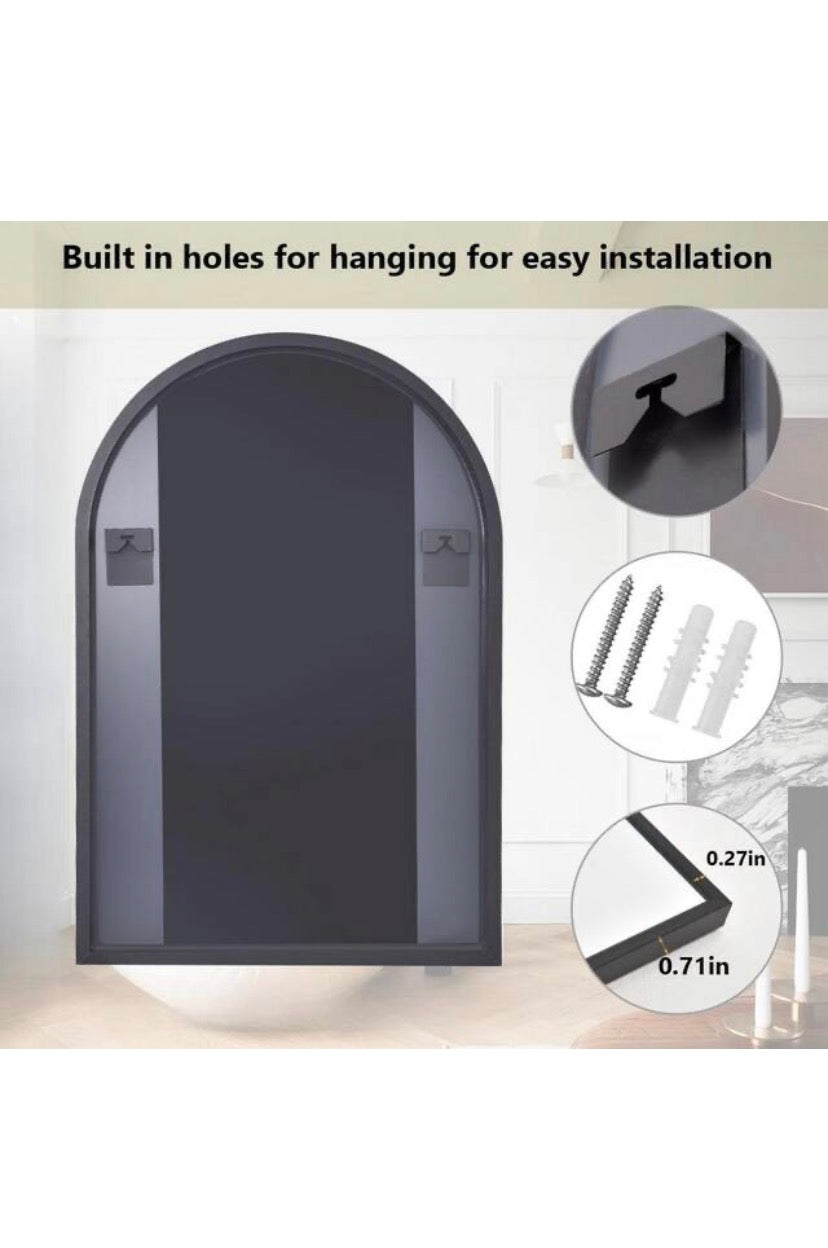 26 in. W x 38 in. H Arched Black Aluminum Alloy Framed Wall Mirror