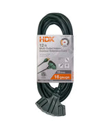 12 ft. 16/3 Light Duty Indoor/Outdoor Extension Cord with Multiple Outlet Triple Tap End, Green