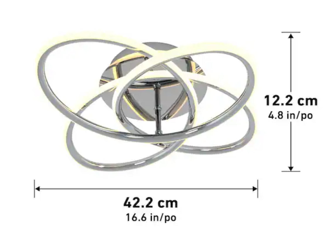 Swirl Butterfly 16 in. 1-Light Modern Chrome Integrated LED Flush Mount Ceiling Light Fixture for Kitchen or Bedroom