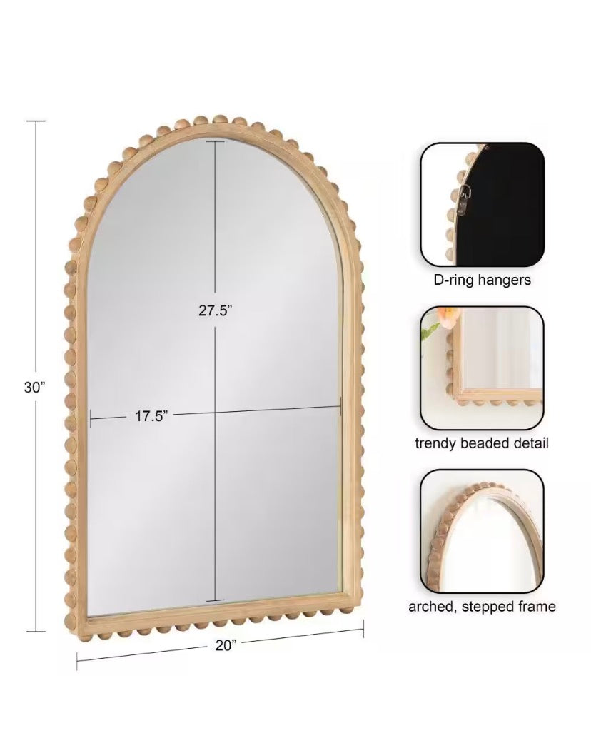 Beadbrook Natural 20 in. W x 30 in. H Arch Wood Framed Mirror