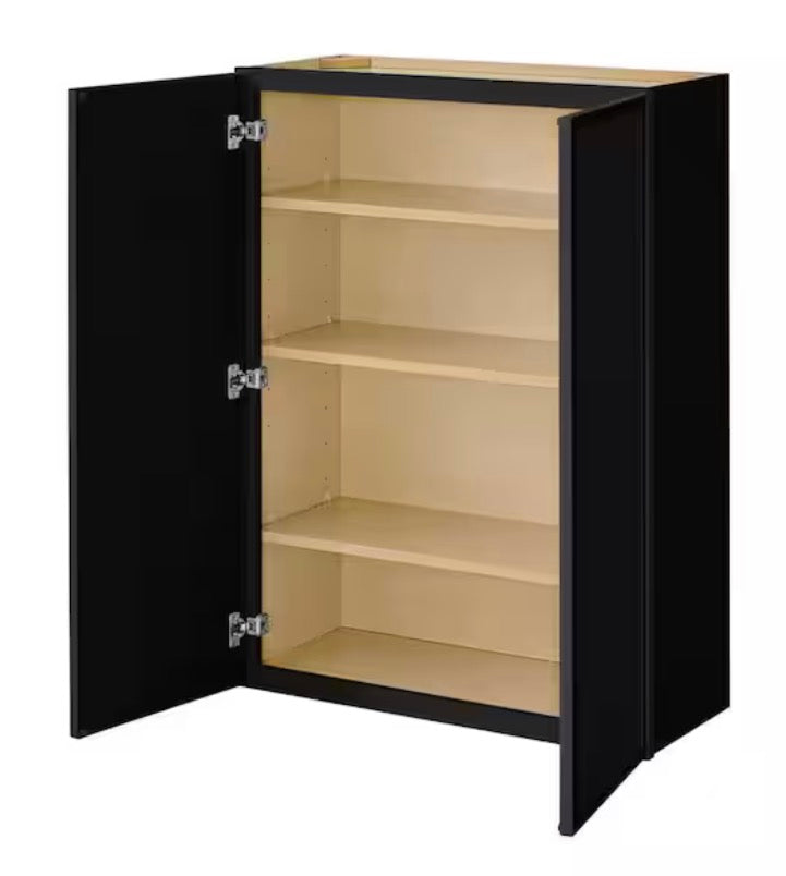 Leyton 30 in. W x 12 in. D x 42 in. H Ready to Assemble Plywood Slim Shaker Wall Kitchen Cabinet in Raven Black