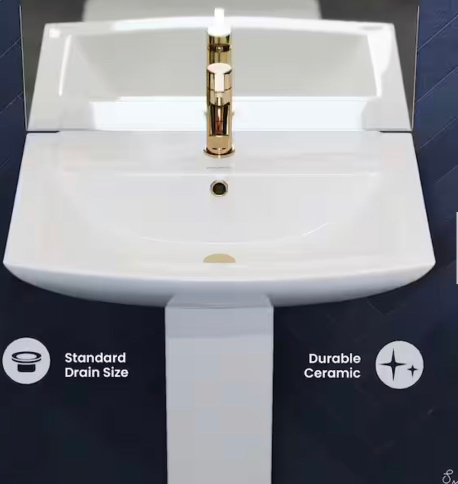 Sublime Pedestal Bathroom Ceramic Vessel Sink Round Single Faucet Hole in White