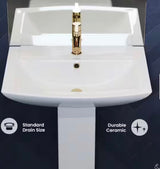 Sublime Pedestal Bathroom Ceramic Vessel Sink Round Single Faucet Hole in White