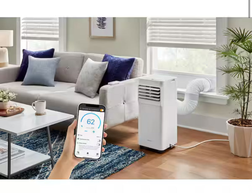 6,000 BTU 115-Volt Portable Air Conditioner for 250 sq. ft Rooms in White, Powered by Hubspace